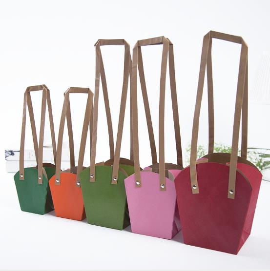 Custom Fashion Flower Floral Carry Bags with Paper Big Square Bottom Base