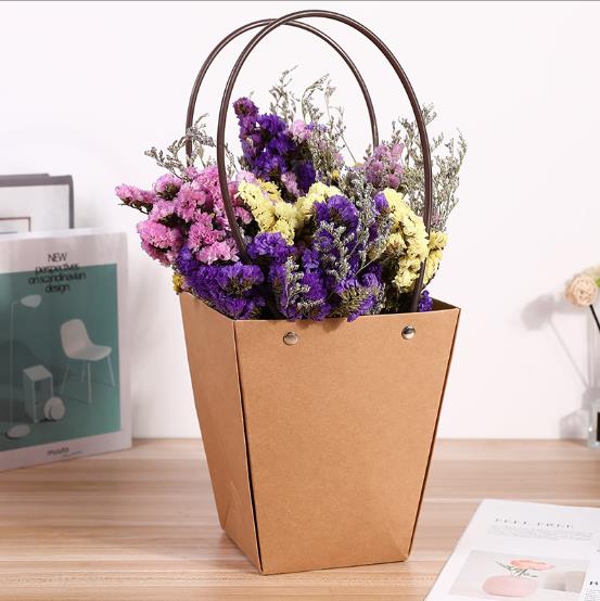 Promotional custom carrier waterproof flower kraft paper bags with handle