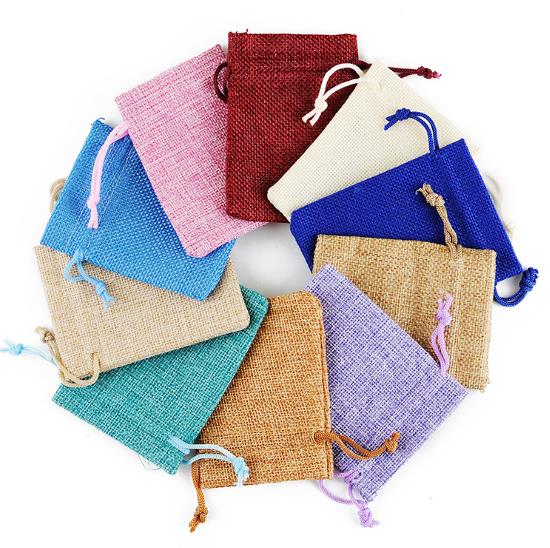 small burlap bag new style with colorful plaid drawstring bag