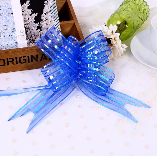 Hot sale organza ribbon pom pom pull bow