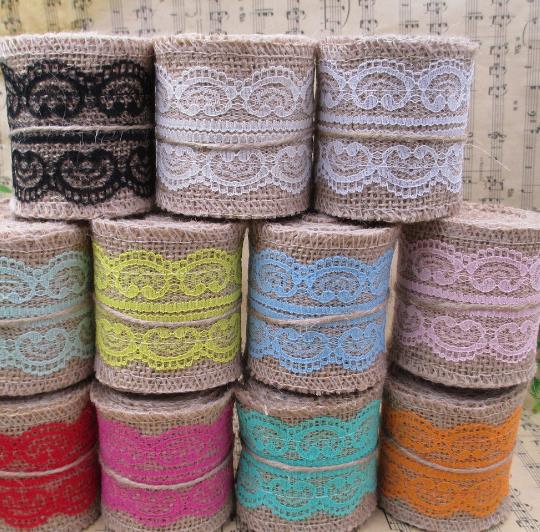 Wholesale Floral Arrangement Jute Material Lace Burlap Ribbon for Wedding Party Decoration